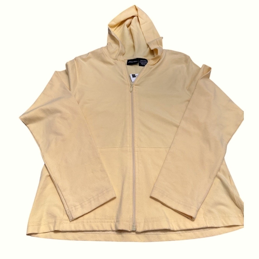 St John's Bay Buttercup Yellow Zip Jacket lightweight front pockets Hood Large